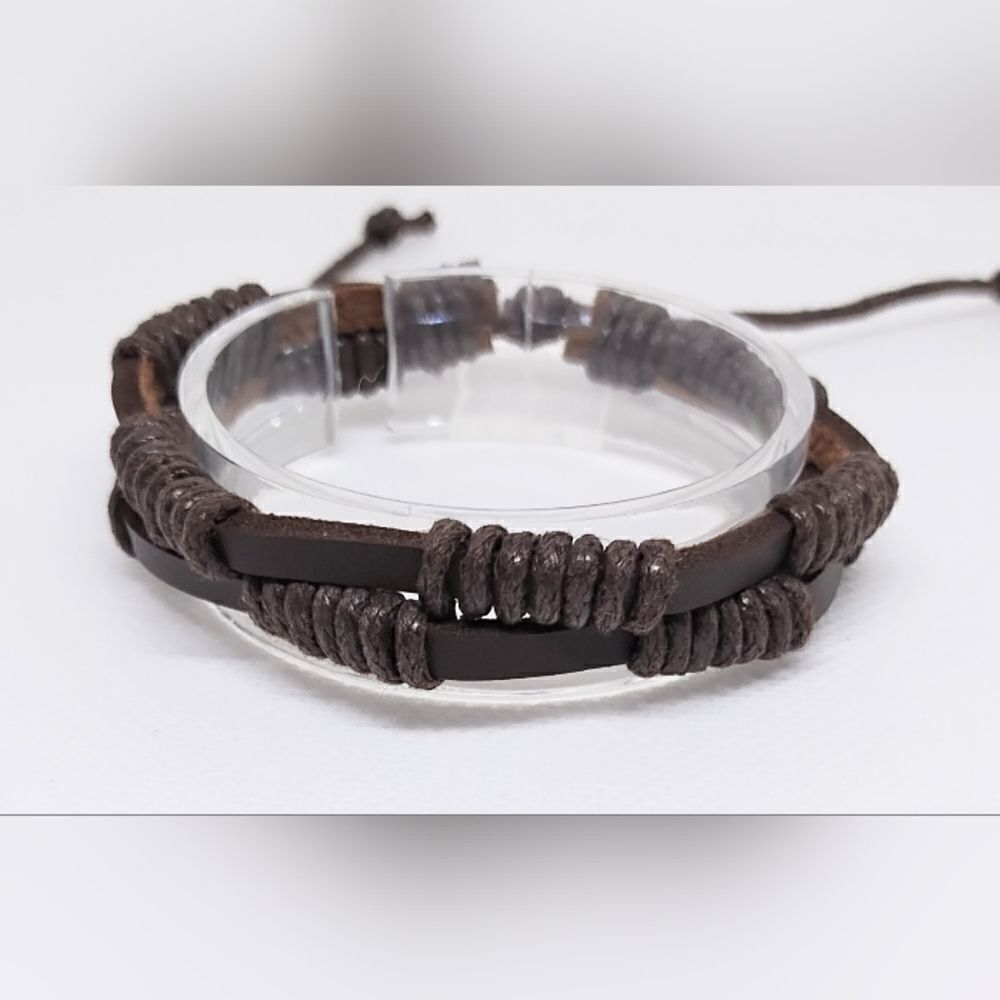 Men's leather‎ bracelet layered brown new e18